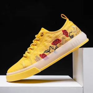 Embroidered Rose Low-Top Canvas Sneakers