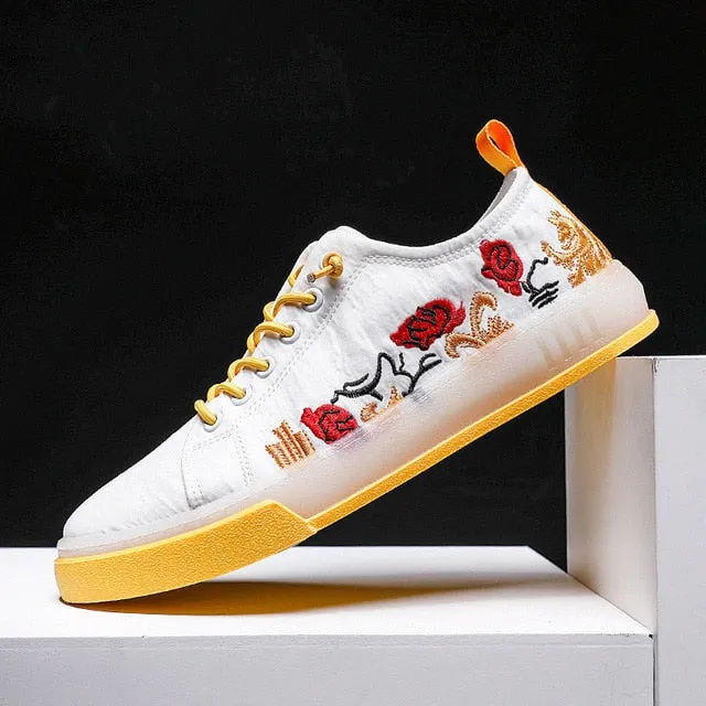 Embroidered Rose Low-Top Canvas Sneakers