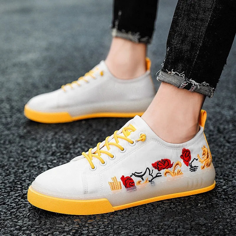 Embroidered Rose Low-Top Canvas Sneakers