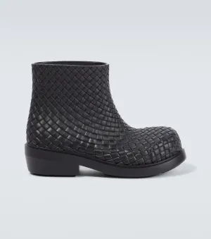 Fireman boots with intreccio pattern Bottega Veneta, black