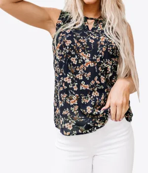 Floral Delight Round Neck Casual 100% Viscose Tank Top