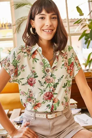 Floral&Leaf Pattern Vintage Viscose Woman Blouse,Blouse Vintage, Floral Pattern Blouse,Gift For Her,Collar Blouse,Cotton Blouse,Boho Blouse 8