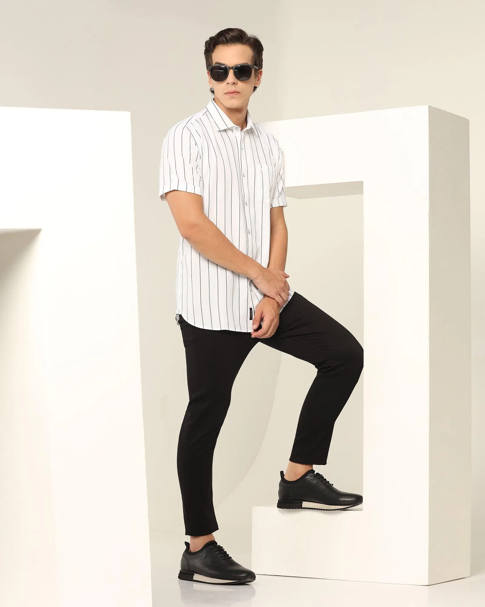 Formal Half Sleeve White Striped Shirt - Fabien