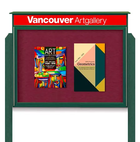 Free-Standing 24 x 36 Outdoor Message Center Bulletin Board with Posts   Your Personalized Message Header, Eco-Design Faux Wood