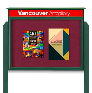 Free-Standing 24 x 36 Outdoor Message Center Bulletin Board with Posts   Your Personalized Message Header, Eco-Design Faux Wood