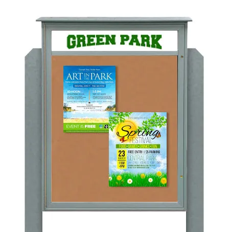 Free-Standing 24 x 36 Outdoor Message Center Bulletin Board with Posts   Your Personalized Message Header, Eco-Design Faux Wood