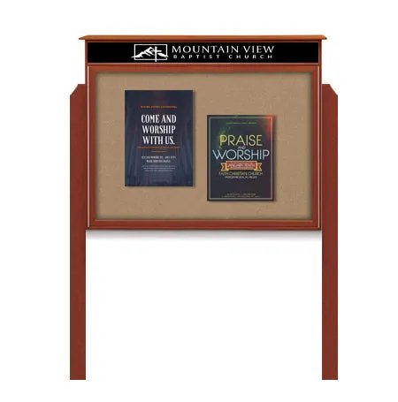 Free-Standing 24 x 36 Outdoor Message Center Bulletin Board with Posts   Your Personalized Message Header, Eco-Design Faux Wood