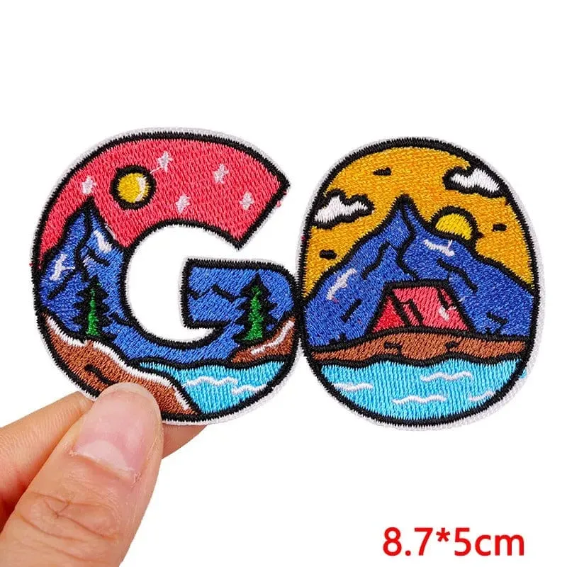 Go Patch Iron Sew On Clothes Jacket Bag Camping Hiking Walking Embroidered Badge