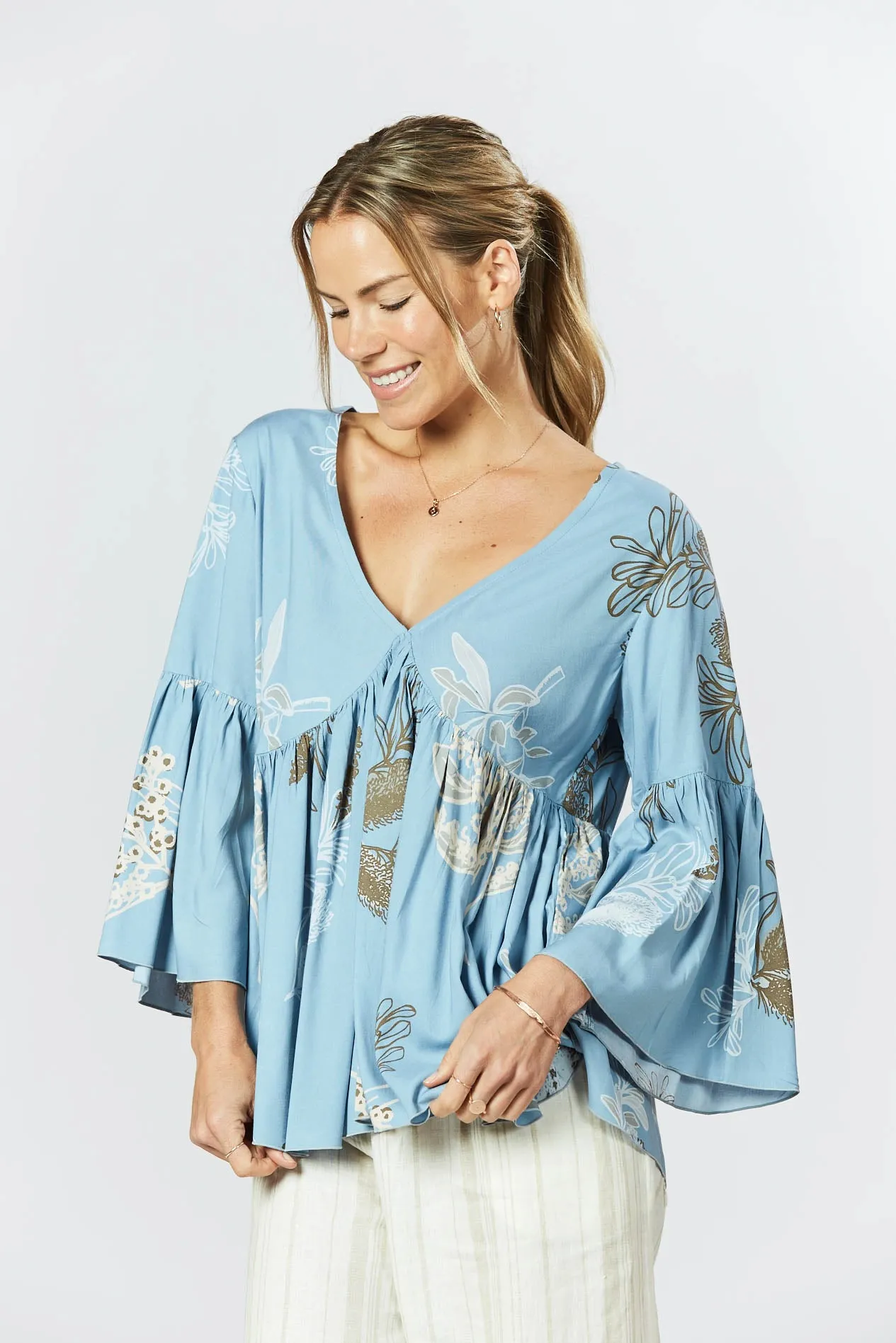 Goldie Top - Australis Print Dusk Blue