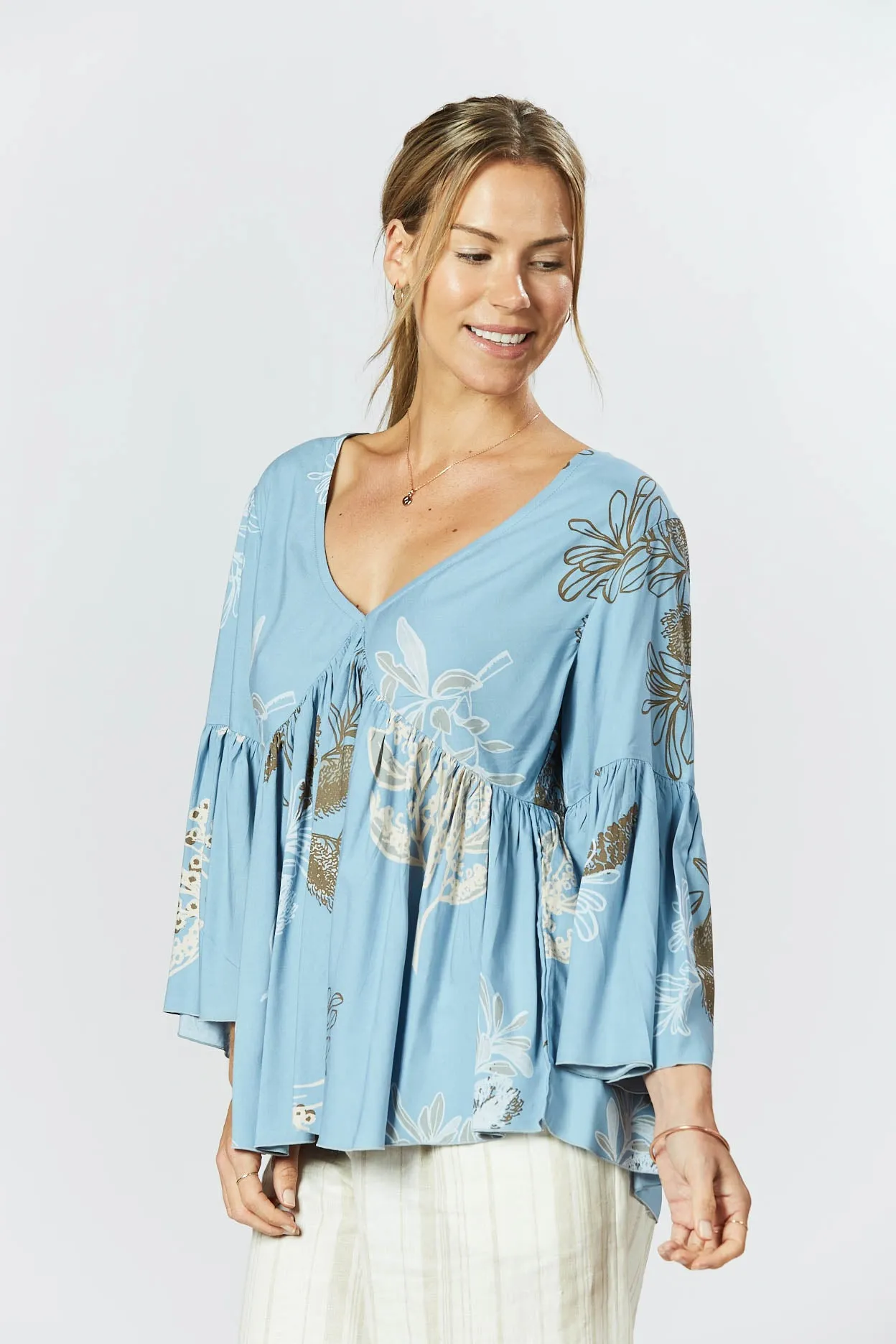 Goldie Top - Australis Print Dusk Blue