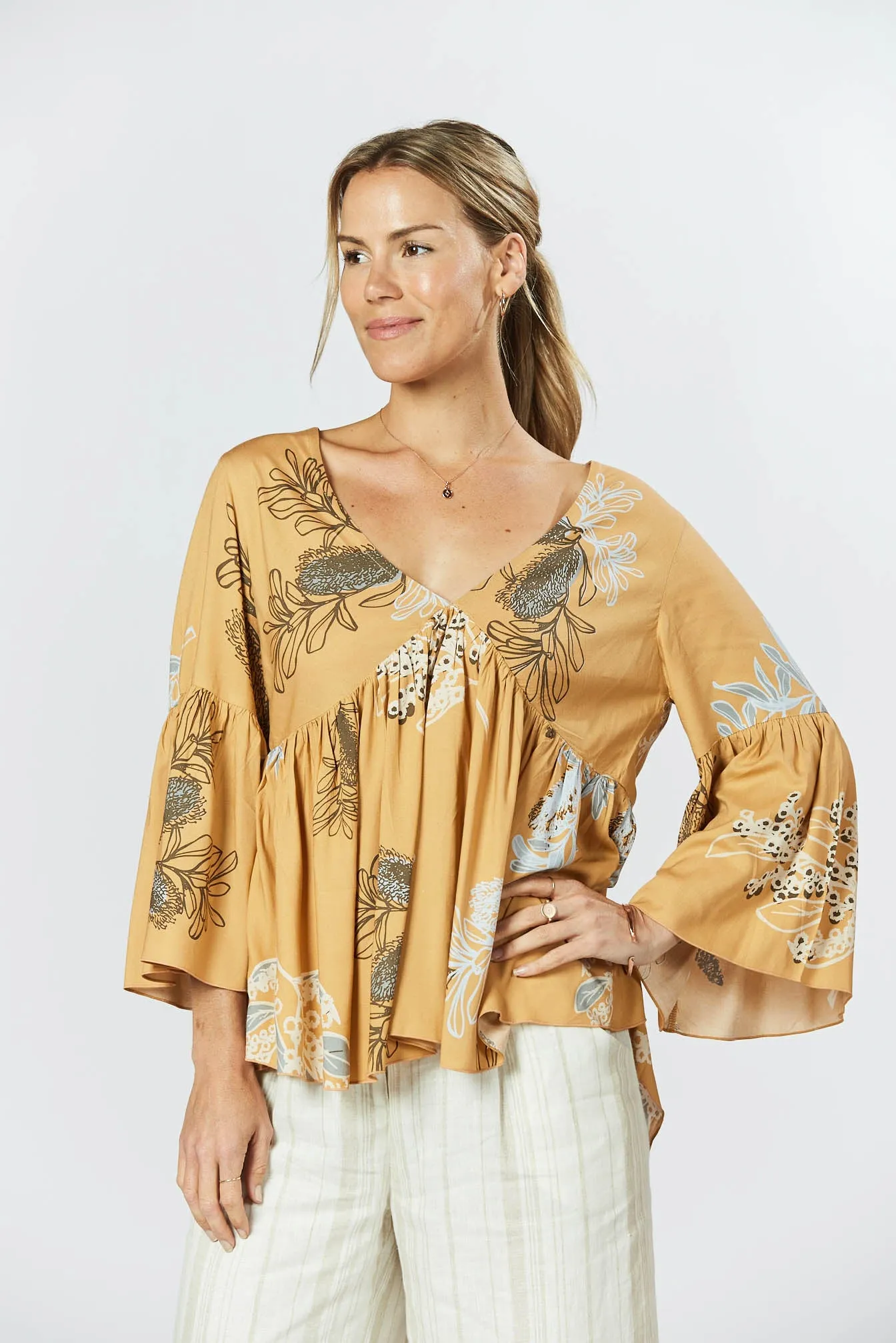 Goldie Top - Australis Print Ochre