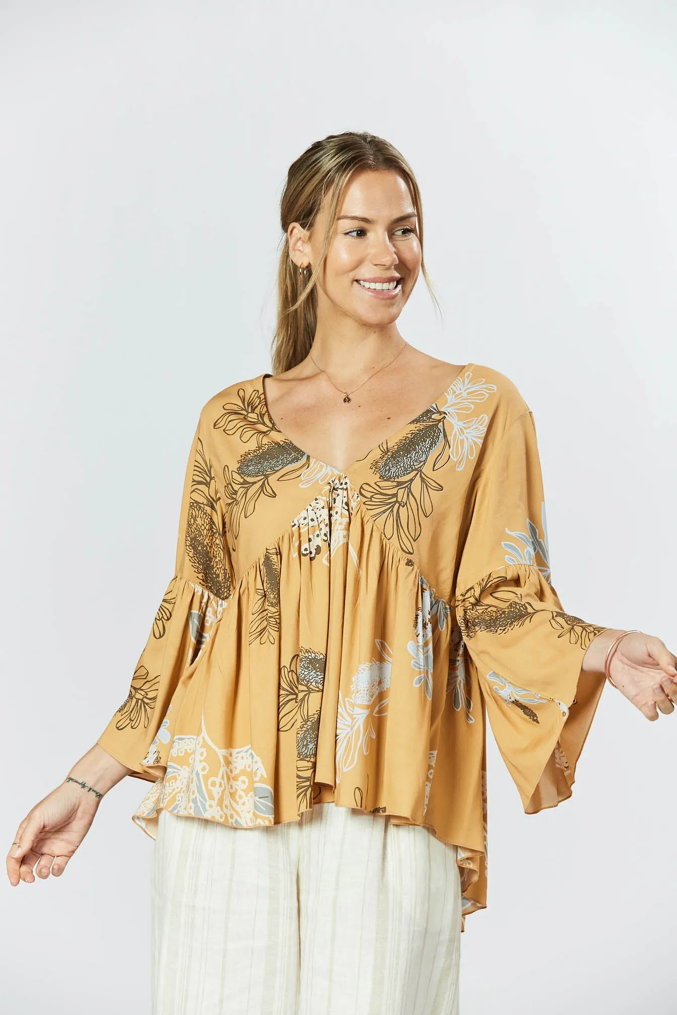 Goldie Top - Australis Print Ochre