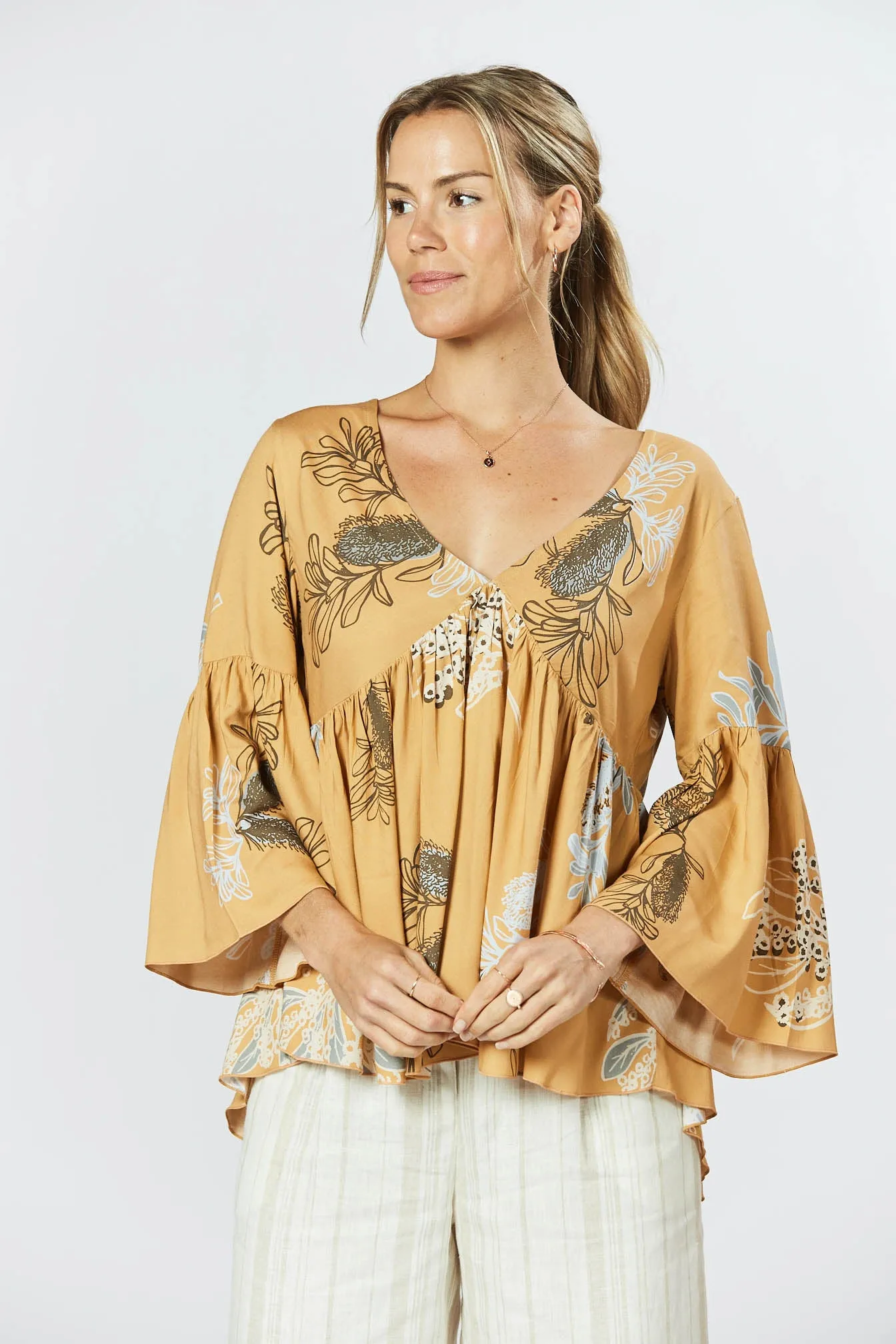 Goldie Top - Australis Print Ochre