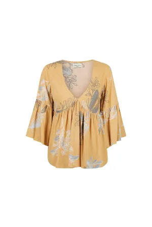 Goldie Top - Australis Print Ochre