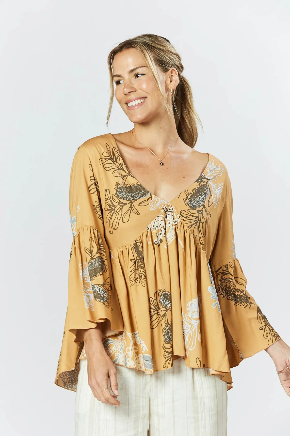 Goldie Top - Australis Print Ochre