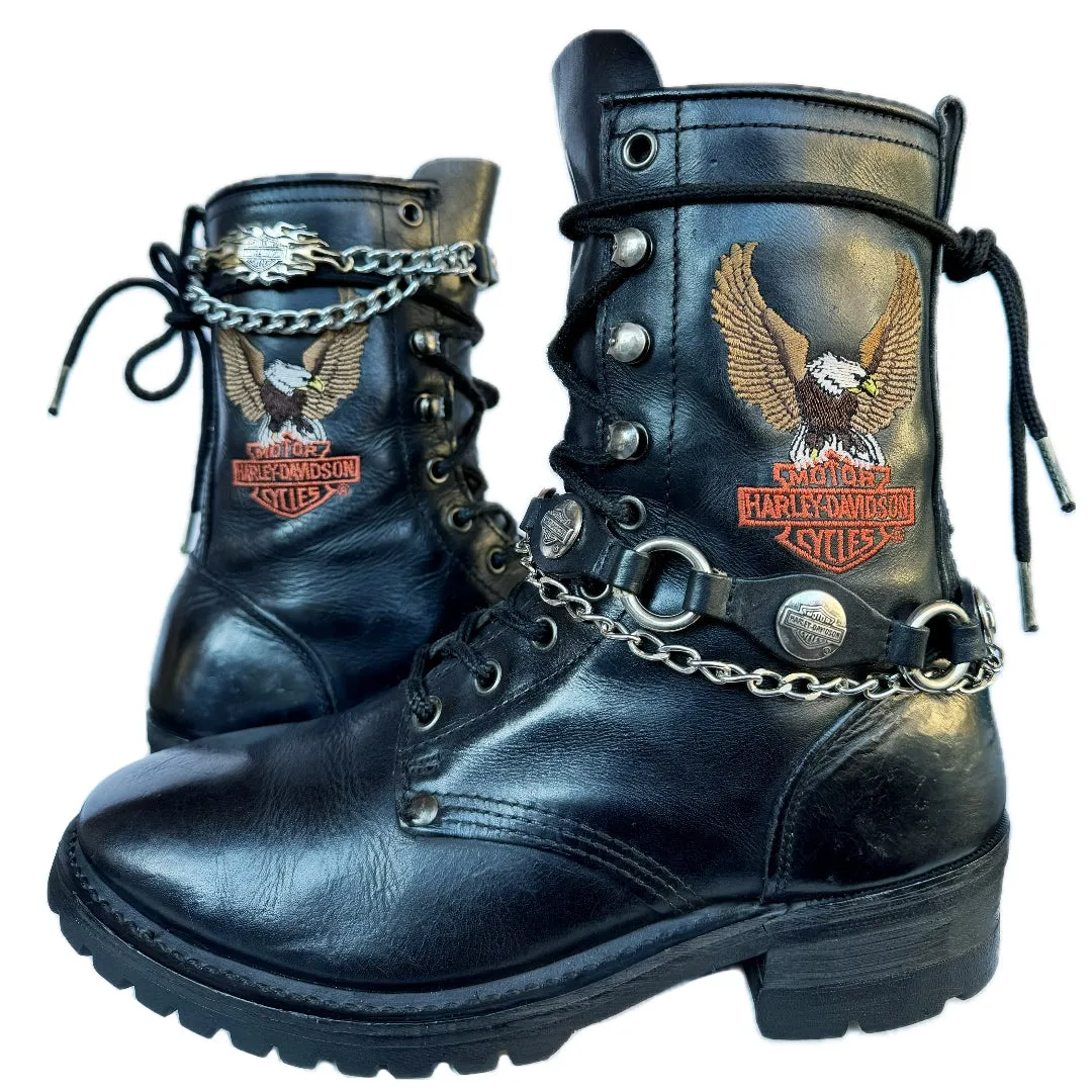 HARLEY-DAVIDSON Vintage Lace Up Eagle Biker Moto Boots