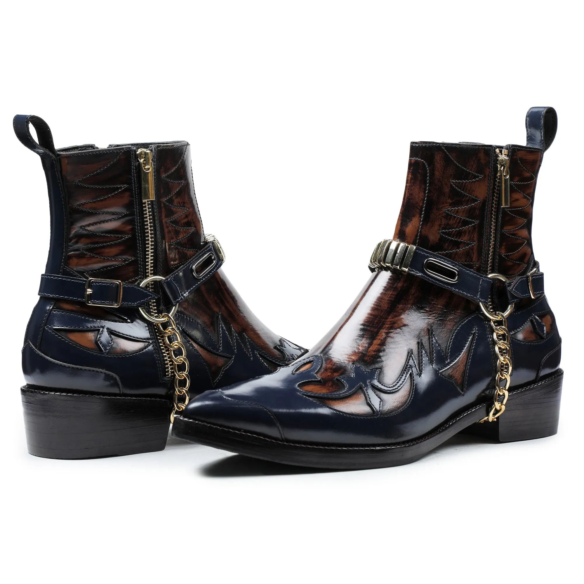 Harness Boots- Navy & Brown