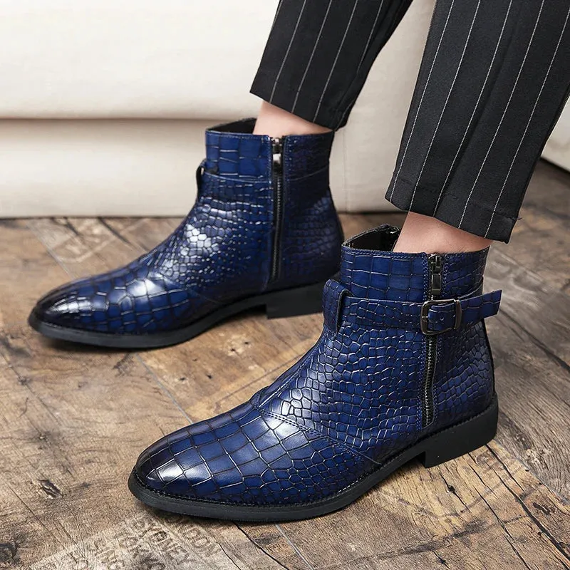 Ilooove Ankle Boots for Men Blue Black Business Round Toe Zipper Pu Mens Boots Free Shipping Size 38-48  Motorcycle Boots