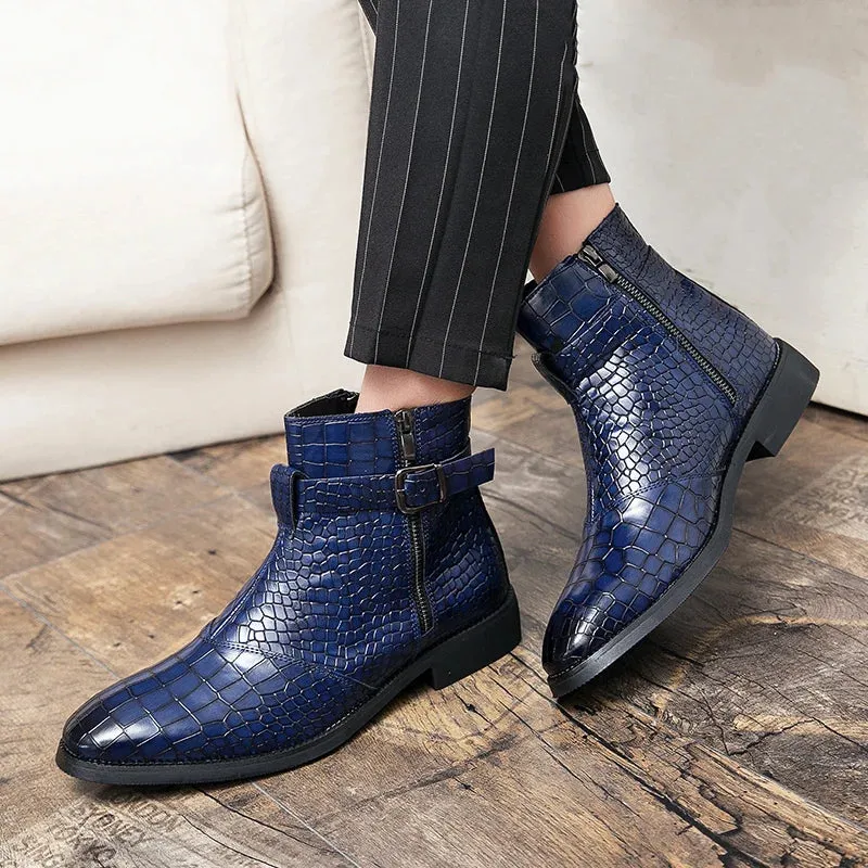 Ilooove Ankle Boots for Men Blue Black Business Round Toe Zipper Pu Mens Boots Free Shipping Size 38-48  Motorcycle Boots