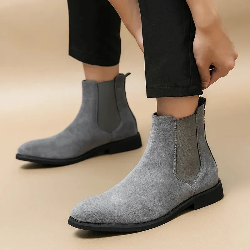 Ilooove New Gray Chelsea Boots for Men  Flock Business Men Ankle Boots Cowboy Boots Handmade Men Boots Size 38-46