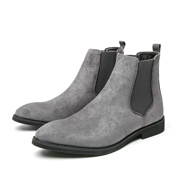 Ilooove New Gray Chelsea Boots for Men  Flock Business Men Ankle Boots Cowboy Boots Handmade Men Boots Size 38-46