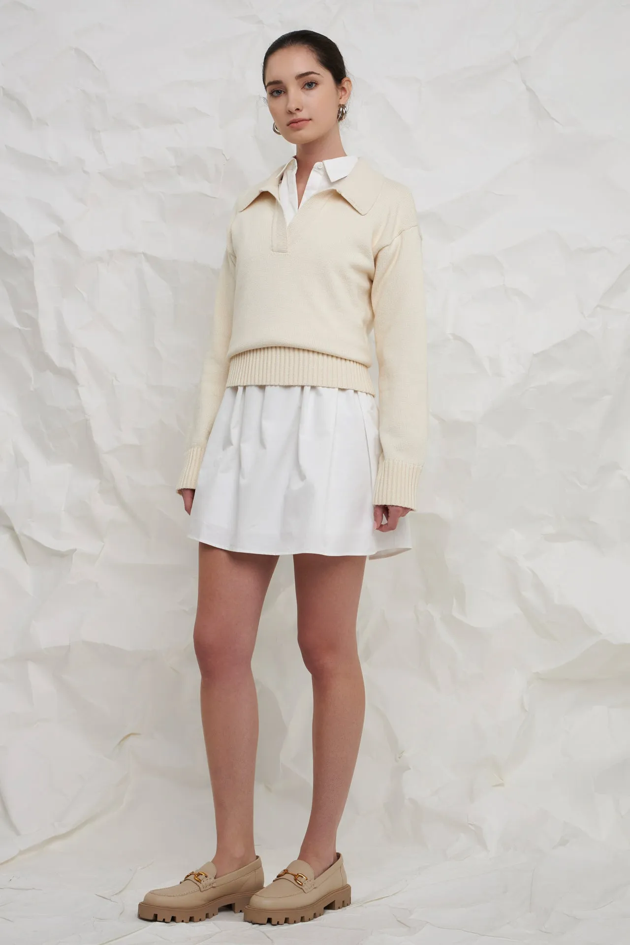 Ivory Collared Knit Sweater