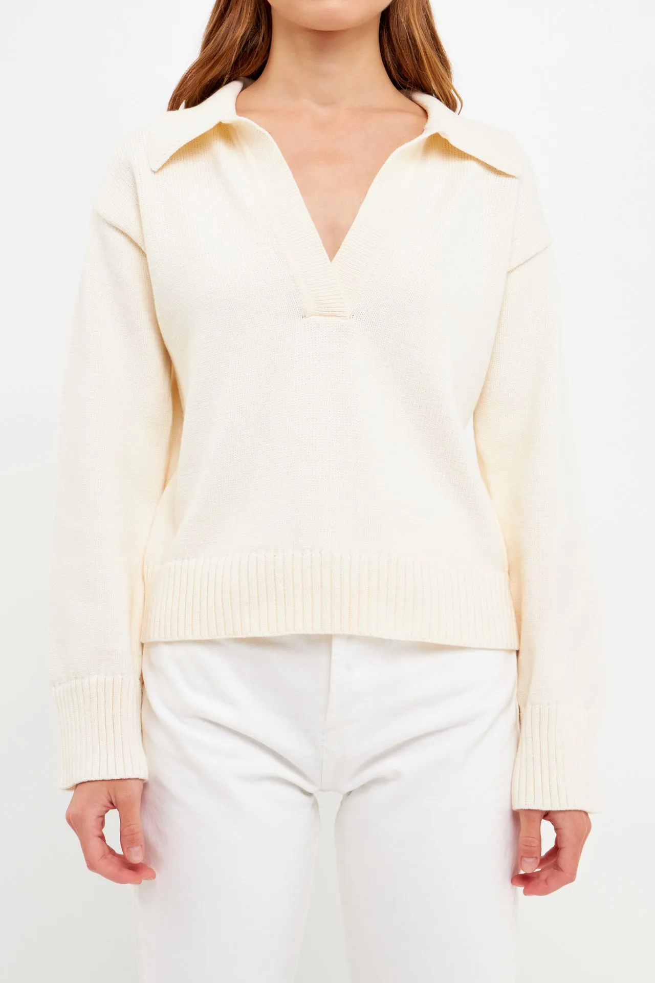 Ivory Collared Knit Sweater