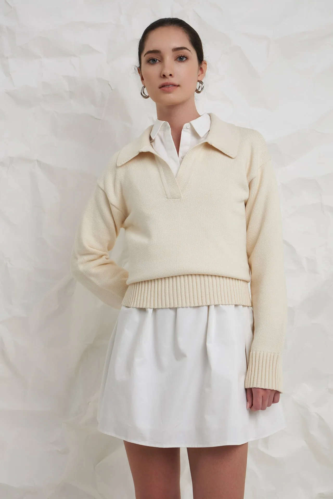 Ivory Collared Knit Sweater