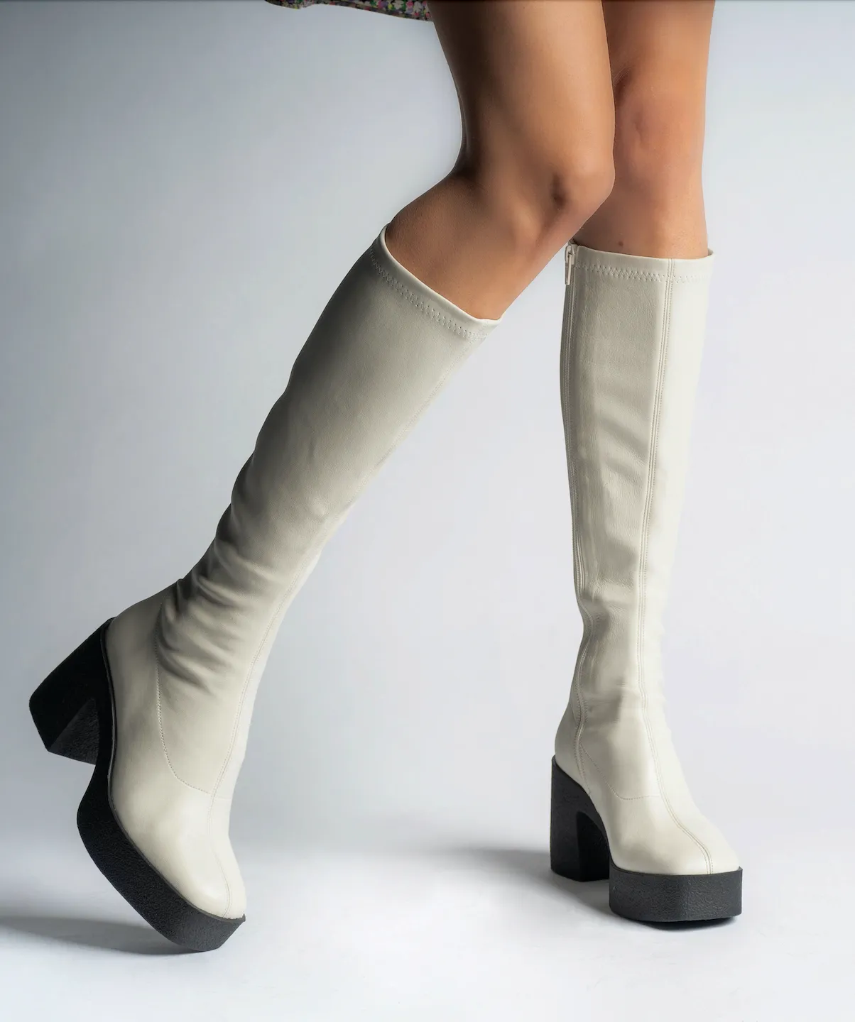 Izumi Off White Stretch Leather Chunky Boots