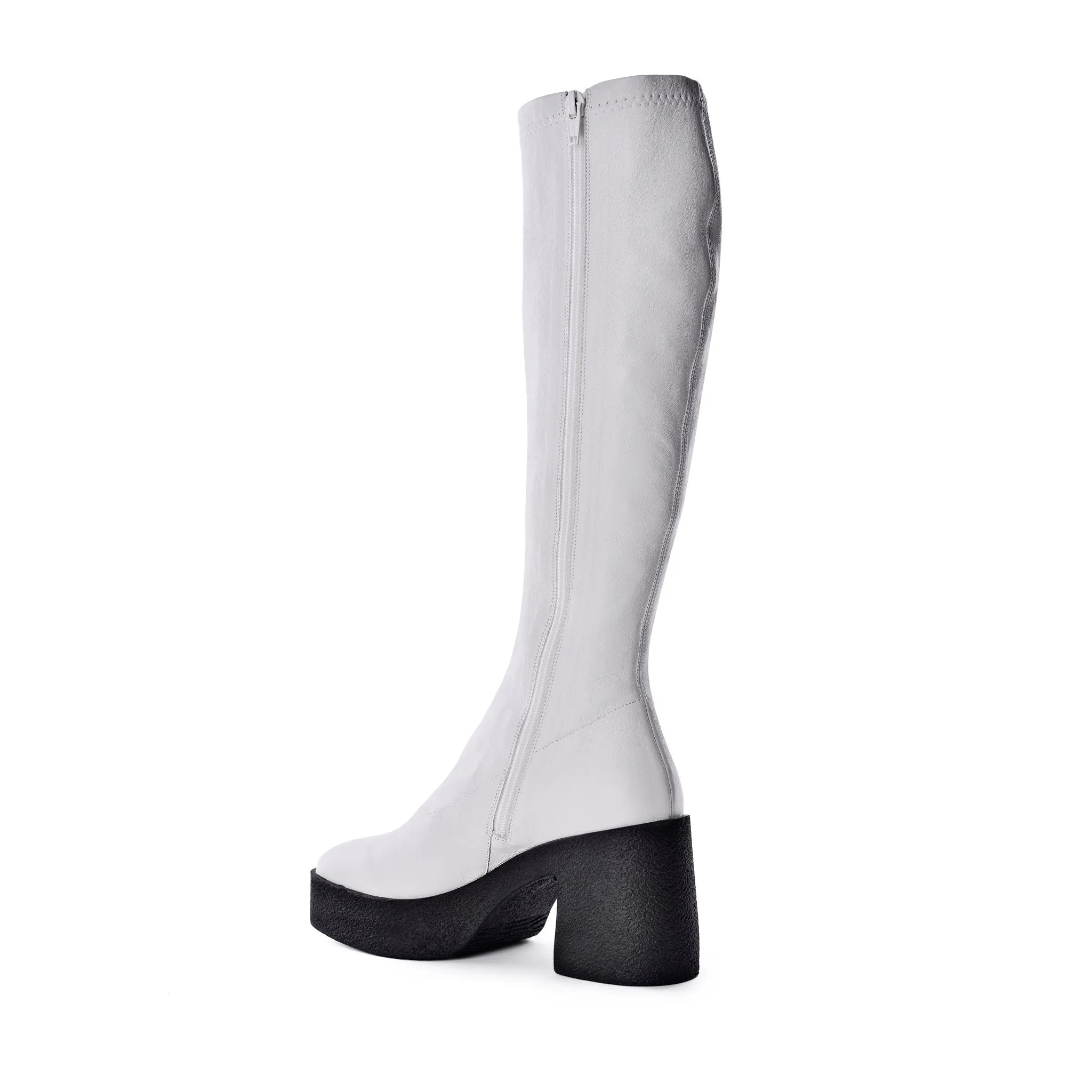 Izumi Off White Stretch Leather Chunky Boots