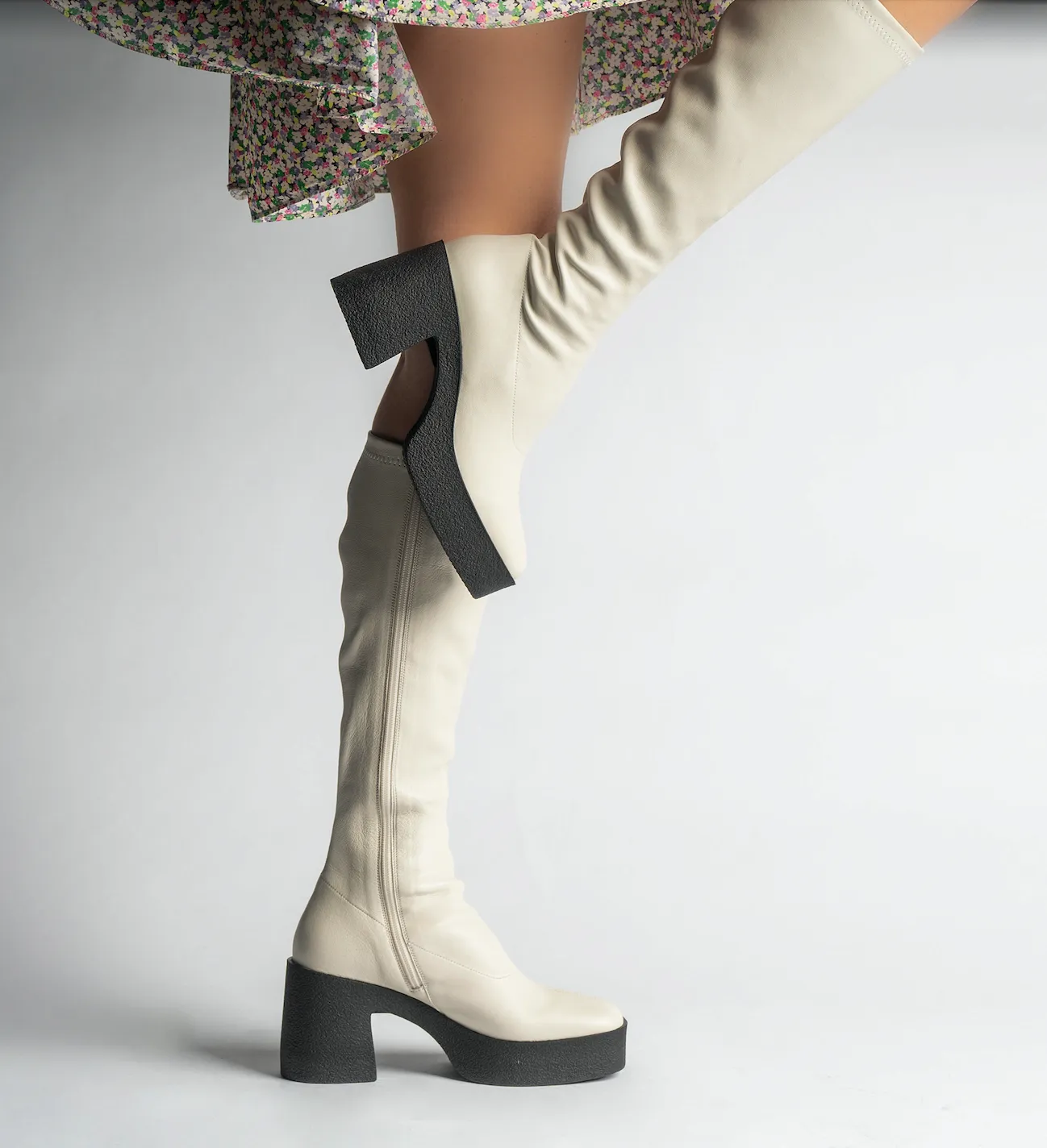 Izumi Off White Stretch Leather Chunky Boots