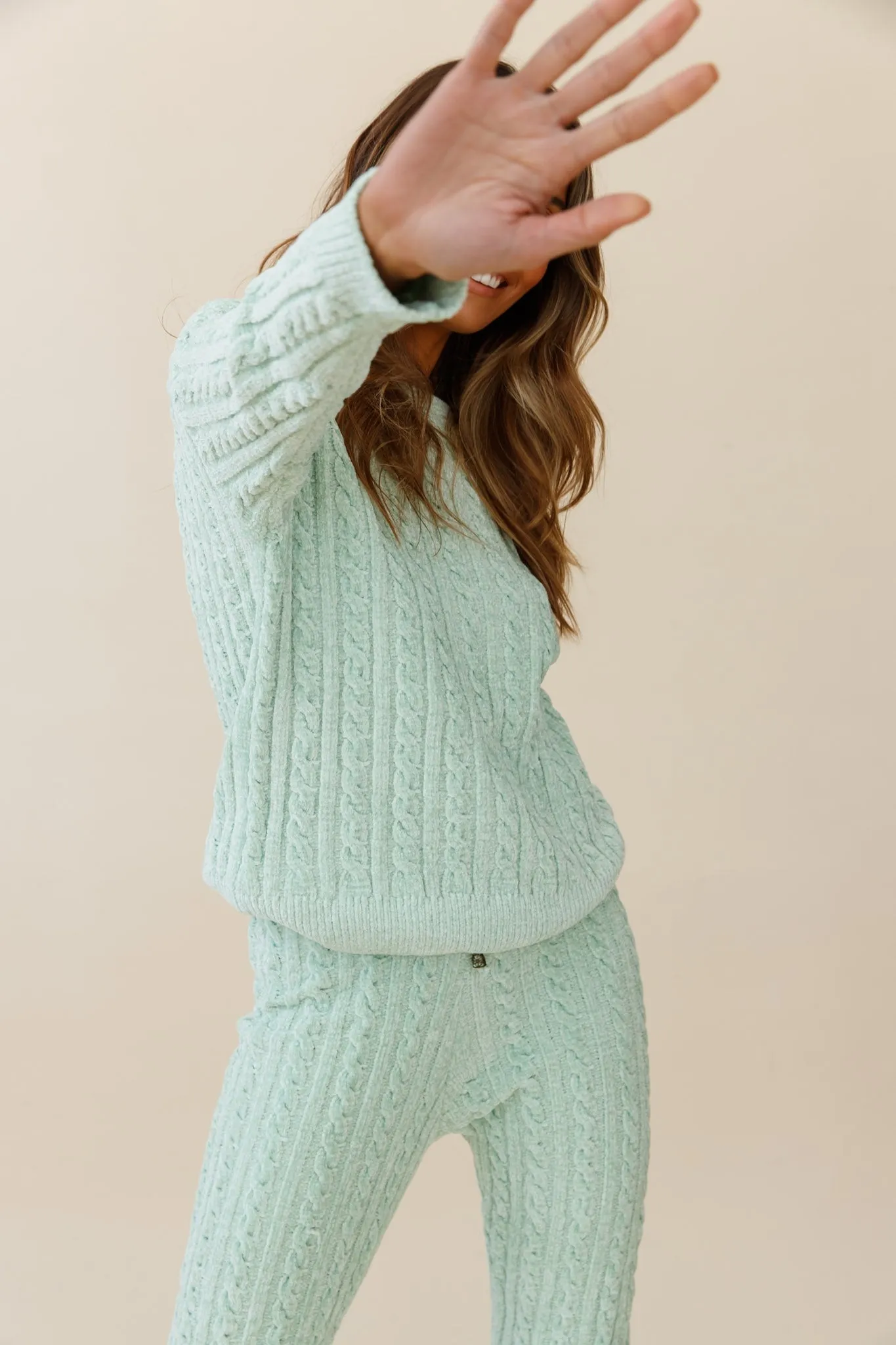 Kansas Long Sleeve Cable Knit Sweater Green