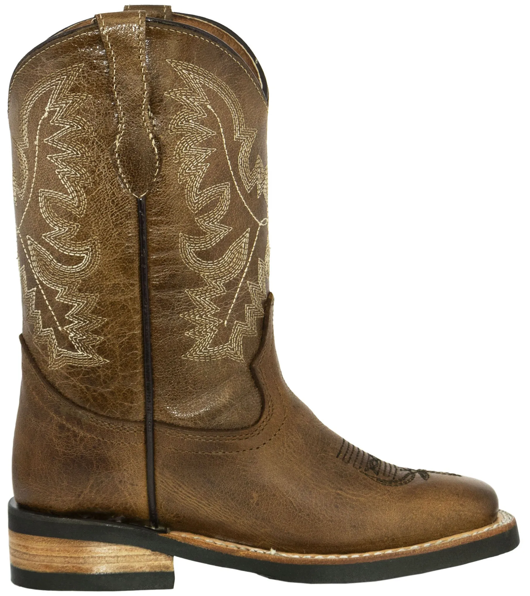 Kids Toddler Western Cowboy Boots Pull On Square Toe Light Brown - #112