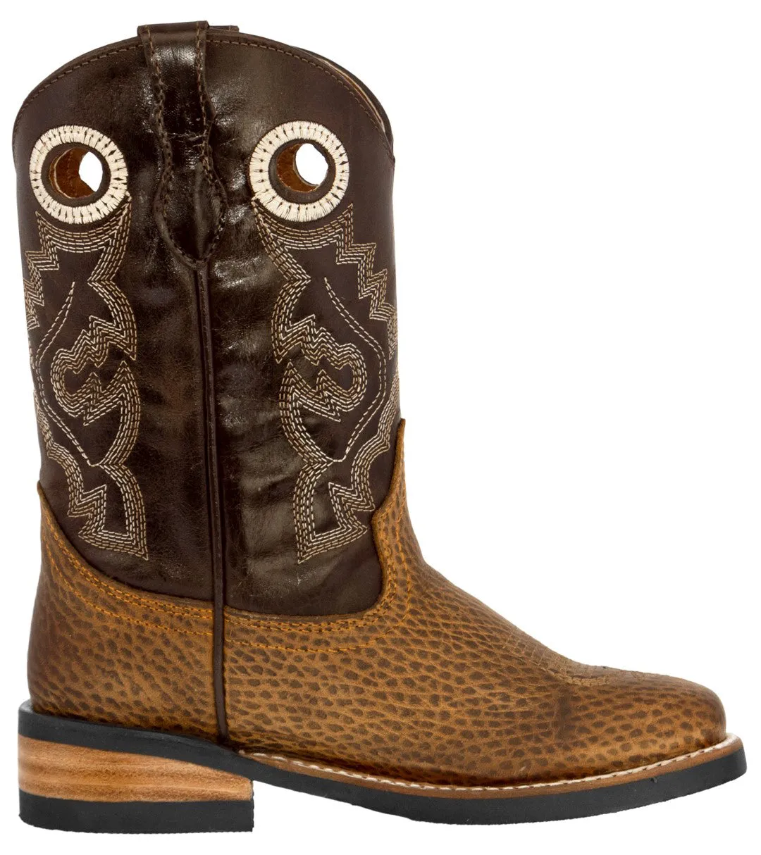 Kids Toddler Western Cowboy Boots Pull On Square Toe Rustic Brown - #191