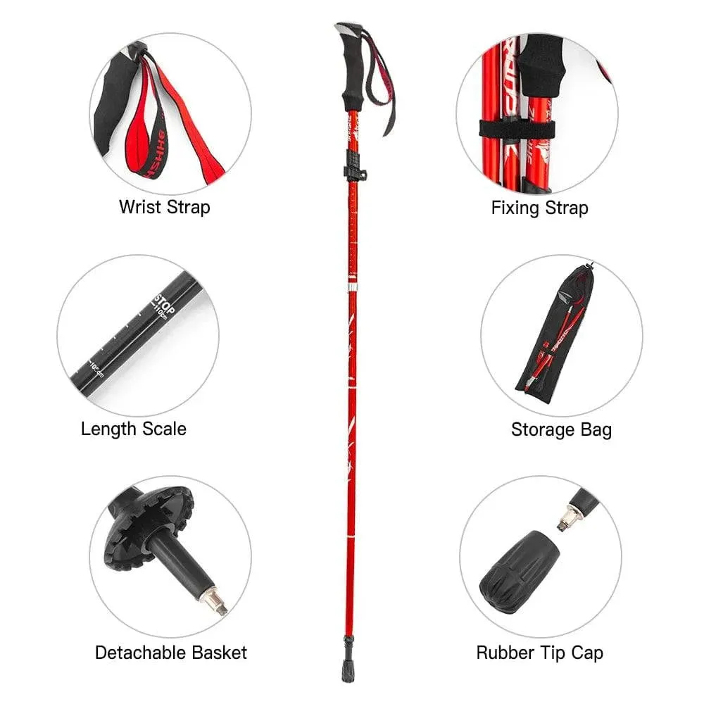 Lightweight Collapsible Trekking Pole Five-fold Walking Stick for Hiking Camping Backpacking