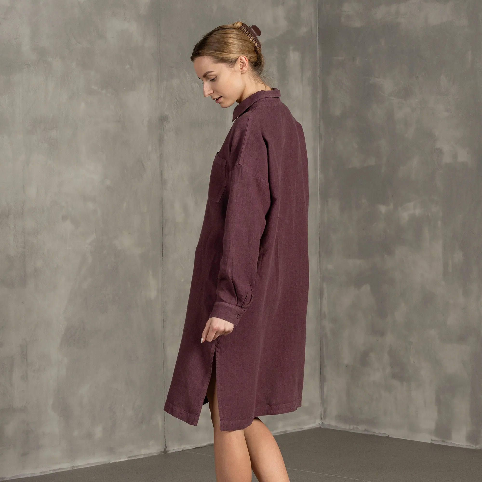 Linen Oversize Shirt Dress Margo Shadow Purple