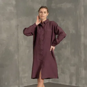 Linen Oversize Shirt Dress Margo Shadow Purple