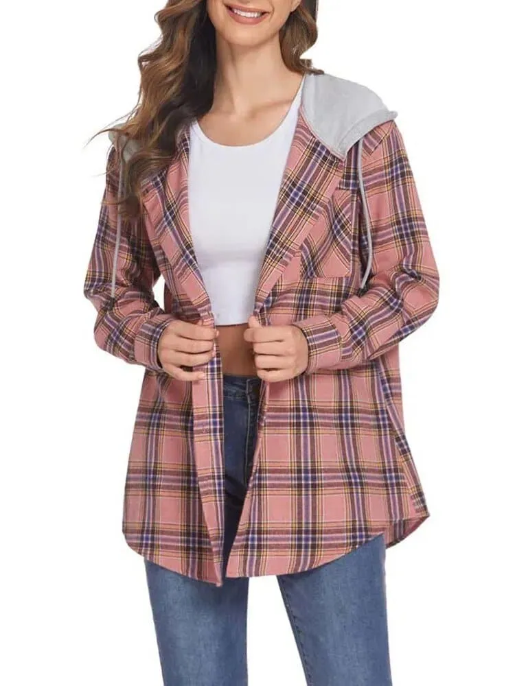 Loose Hooded Checkered Shirt with Hood | Cotton Blend | Versatile & Cozy