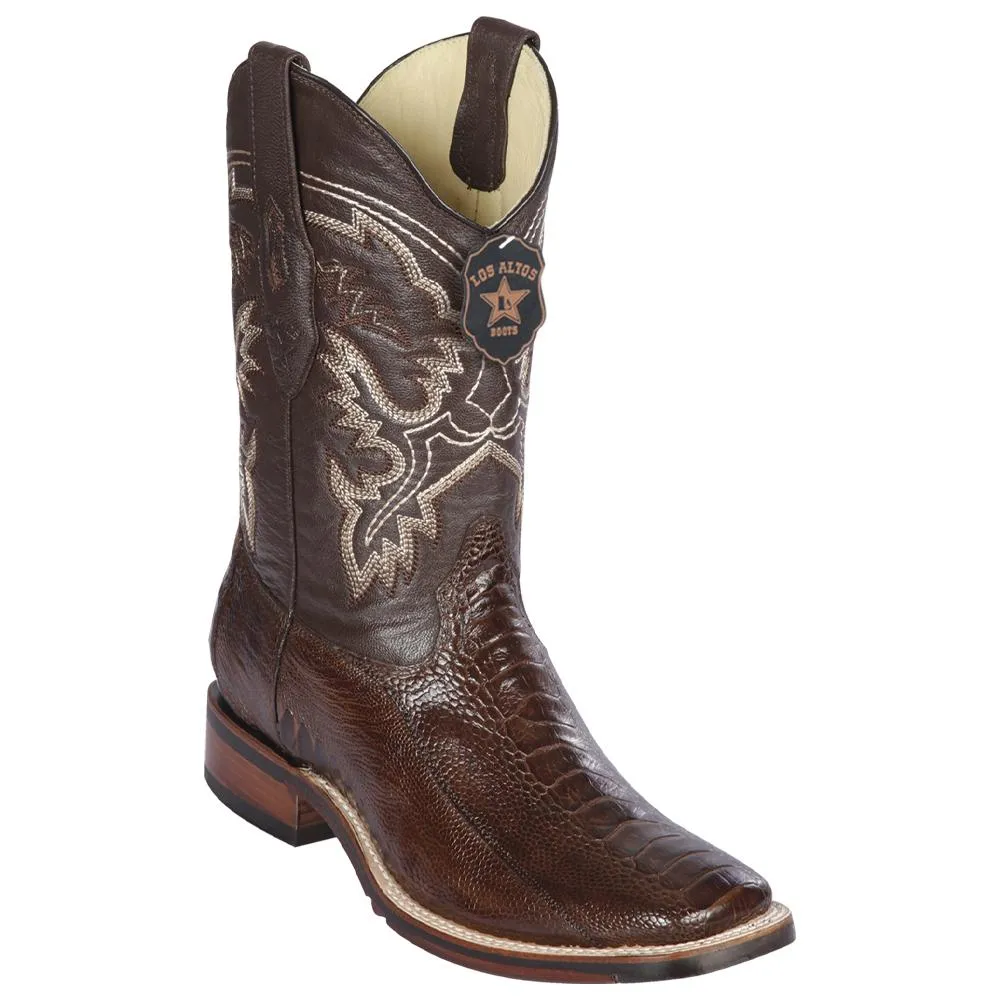 Los Altos Boots Mens #8260507 Wide Square Toe | Genuine Ostrich  Leg Leather Boots | Color Brown