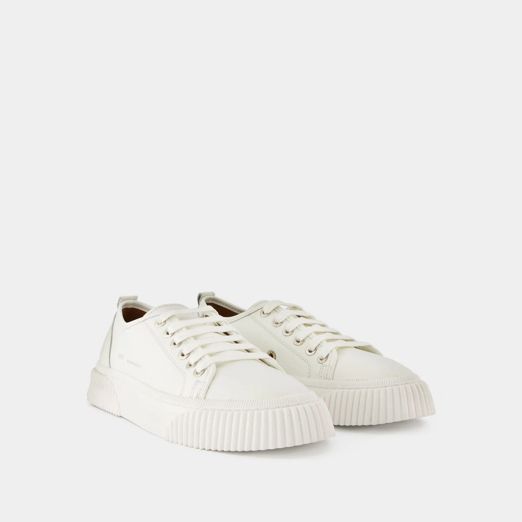 Low-Top Logo Sneakers in White Leather