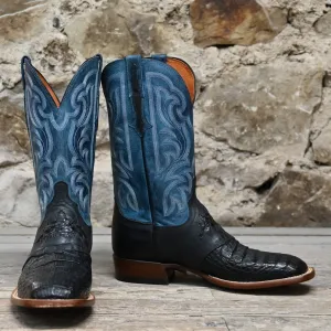 Lucchese Men's 12" Leather Boot In Exotic Caiman and Diego Inlay W/Blue Top