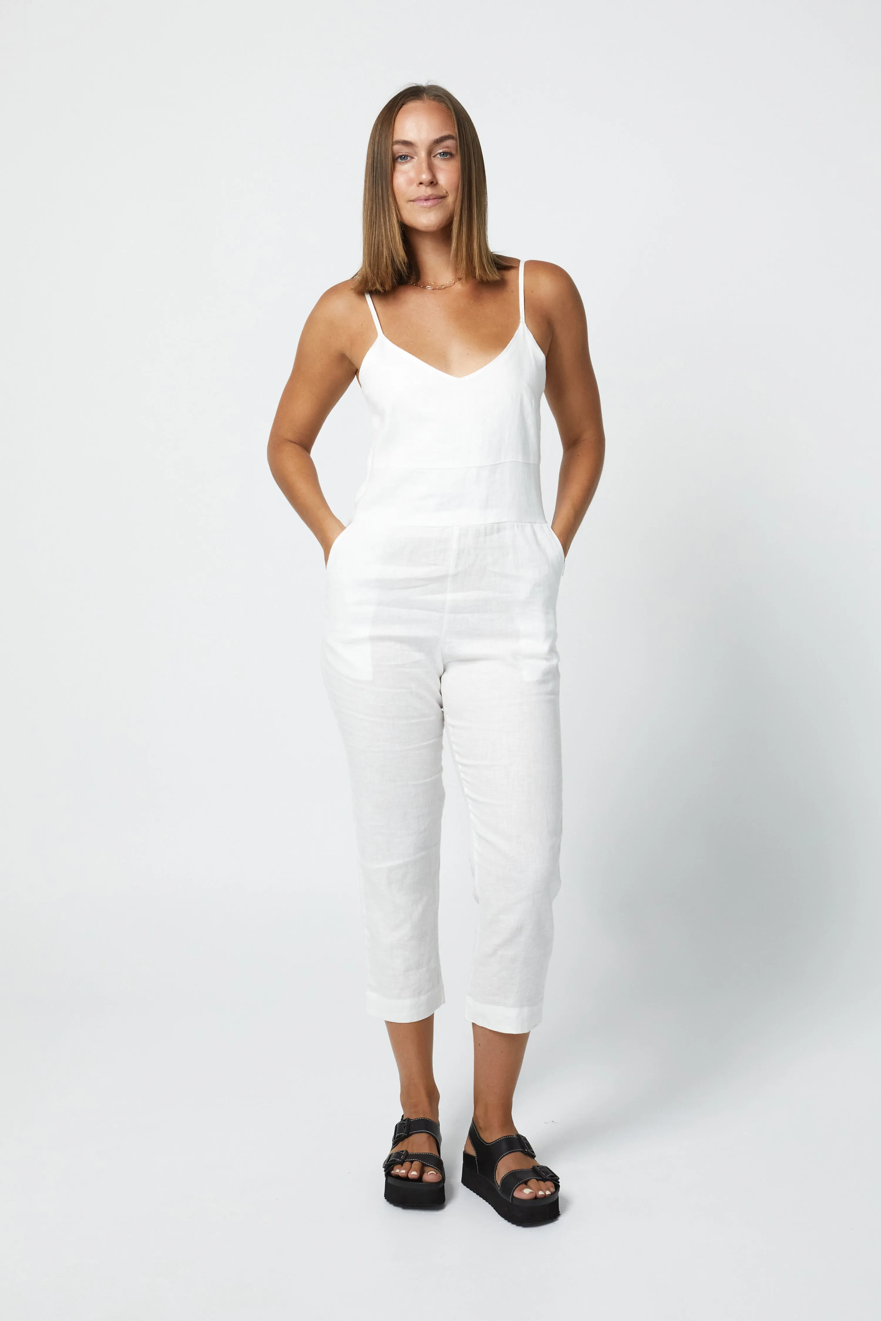 MARLEY LINEN JUMPSUIT - WHITE