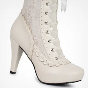 Mary-414 Victorian Lacey Faux Leather Boots