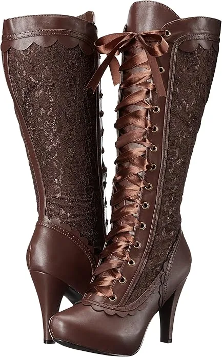 Mary-414 Victorian Lacey Faux Leather Boots