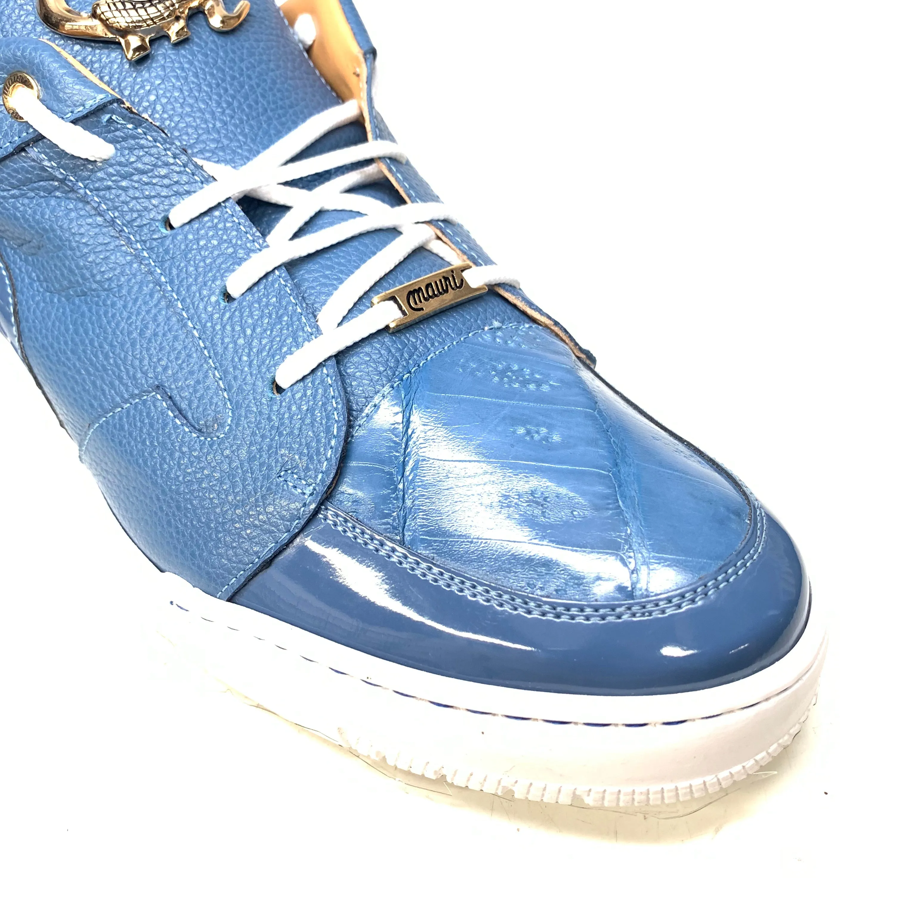 Mauri '8412' Caribbean Blue Alligator/Suede/Patent Leather Low Top Sneakers