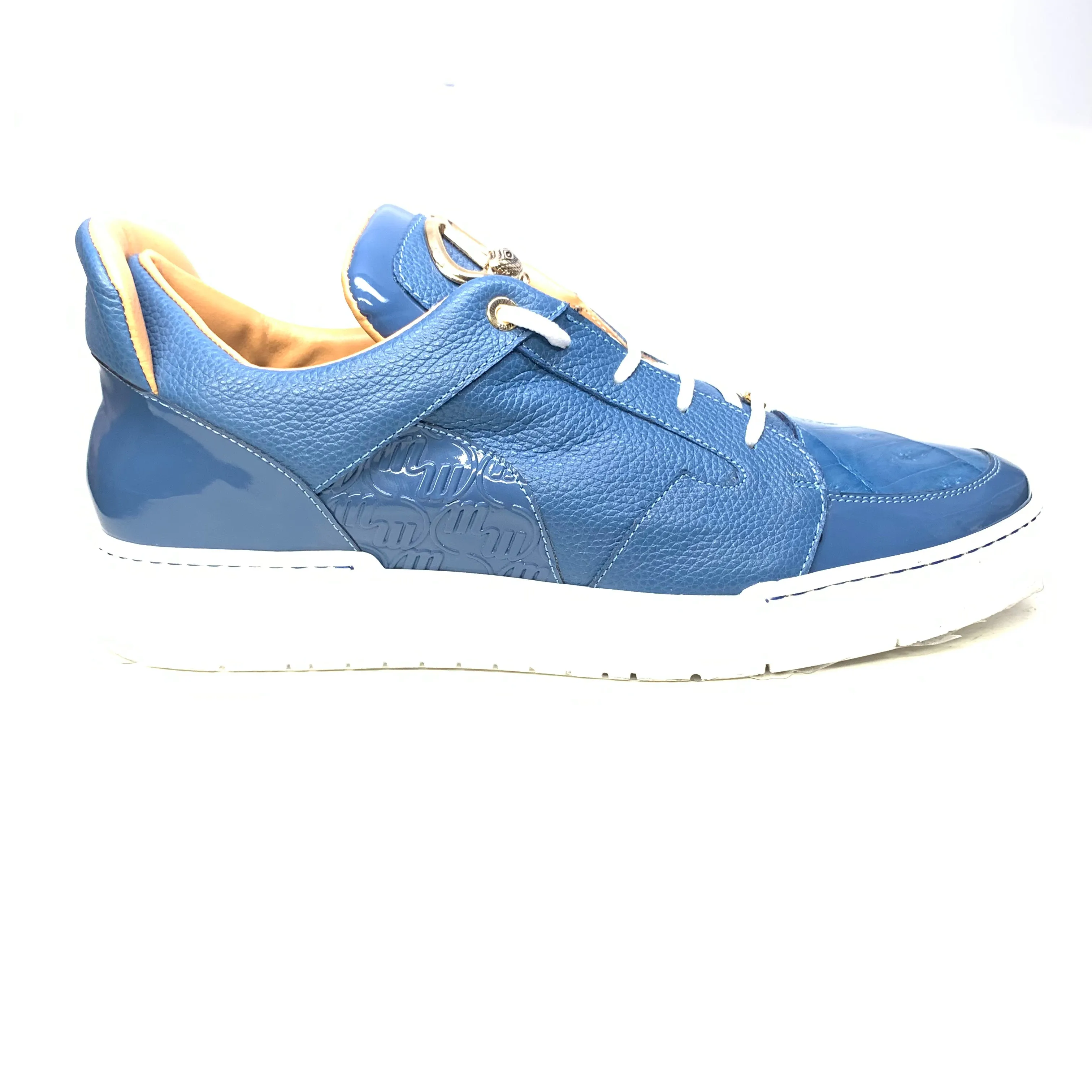 Mauri '8412' Caribbean Blue Alligator/Suede/Patent Leather Low Top Sneakers