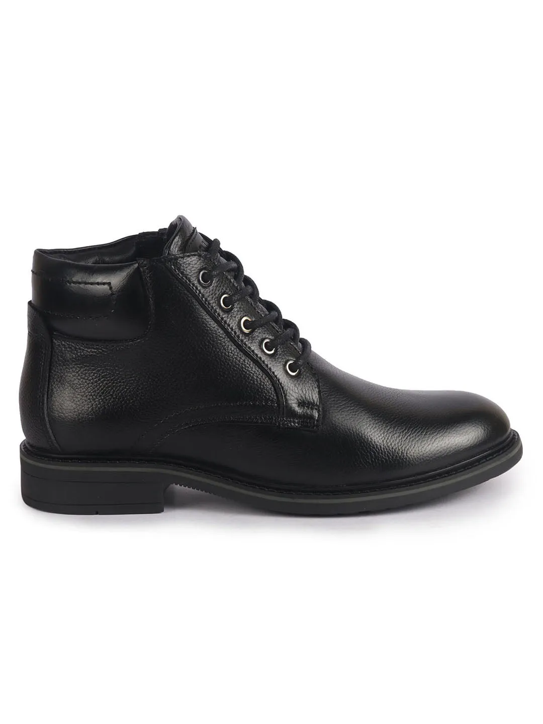 Men Black Genuine Leather 5-Eye Lace Up Boots for Trekking and Hiking|High Ankle Boots|Anti Skid Sole