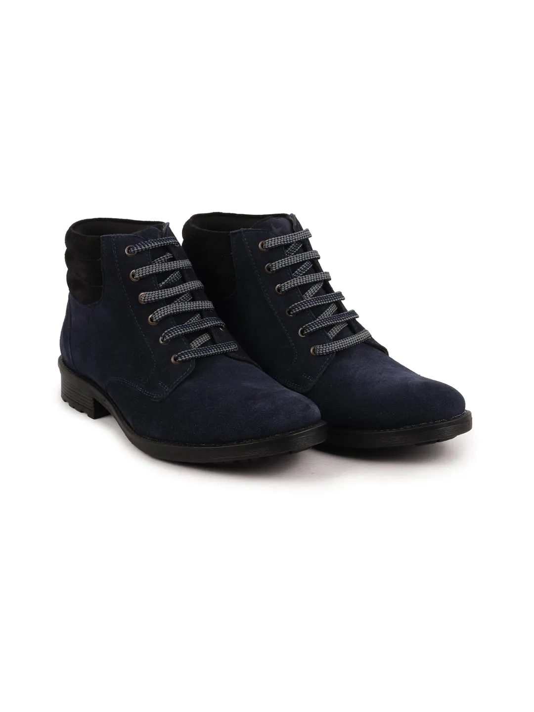 Men Blue Suede Leather Chukka High Ankle Boot For Biking|Hiking|Trekking