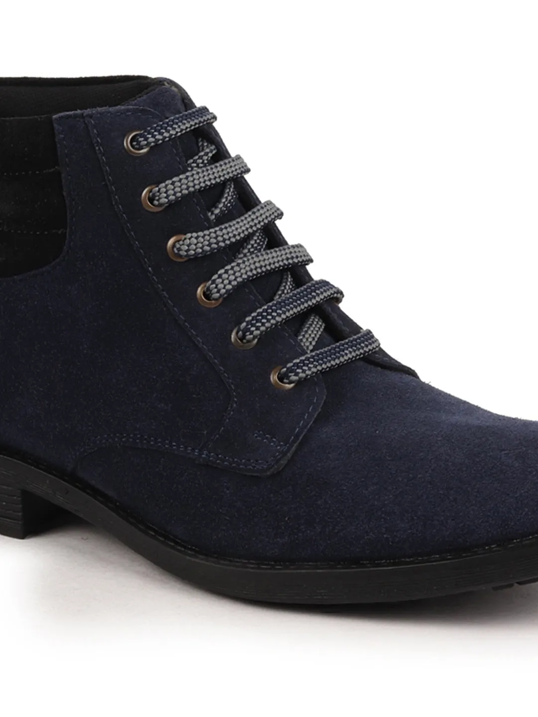 Men Blue Suede Leather Chukka High Ankle Boot For Biking|Hiking|Trekking