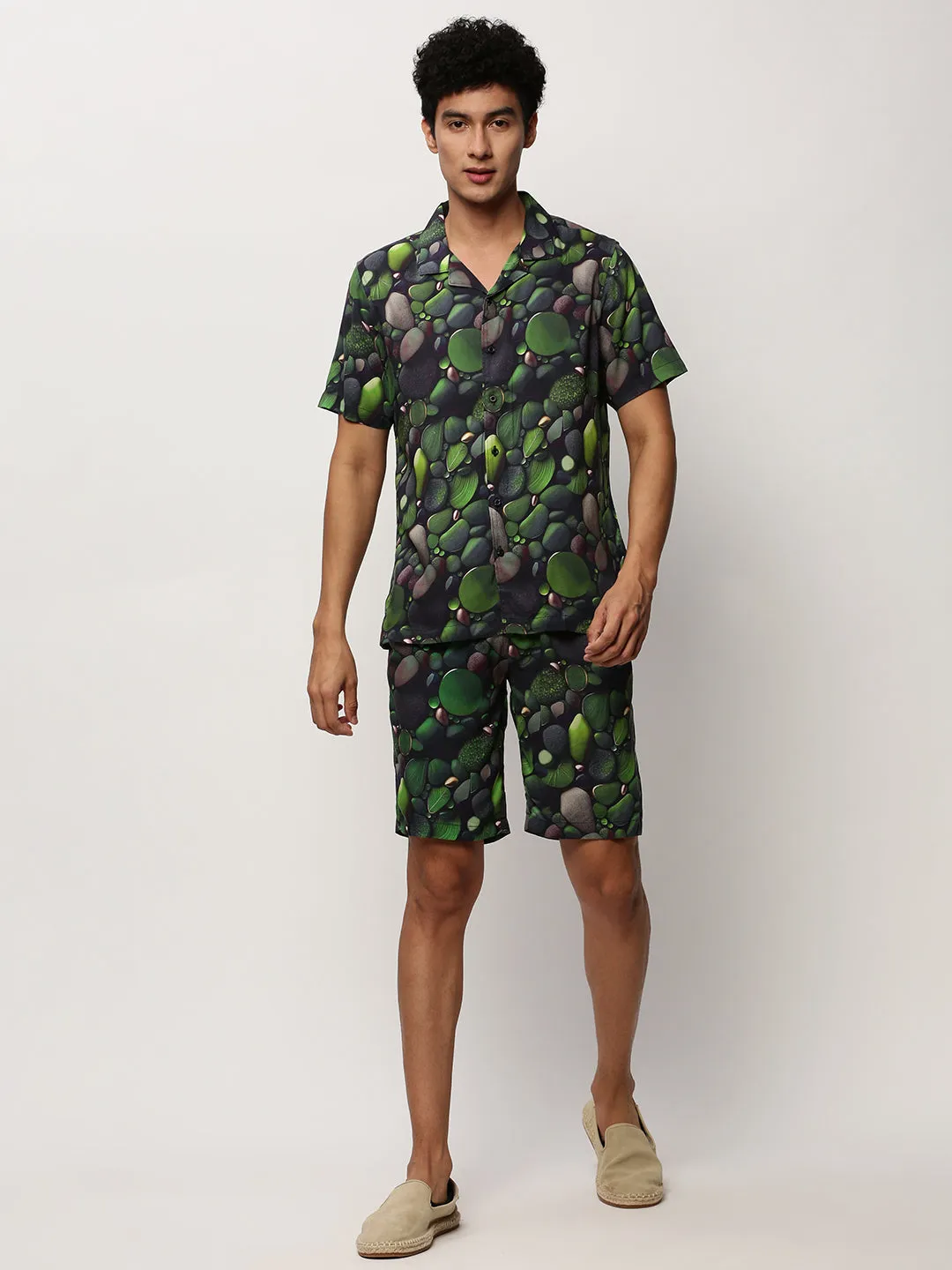 Men Green Printed Casual Co ords